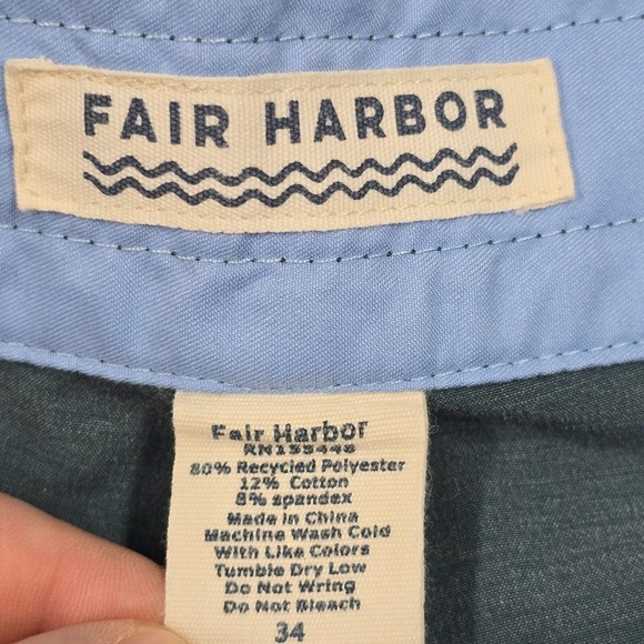 Fair Harbor Board Shorts Mens 34 Green Blue Colorblock Stretch Drawstring Beach - Picture 5 of 13
